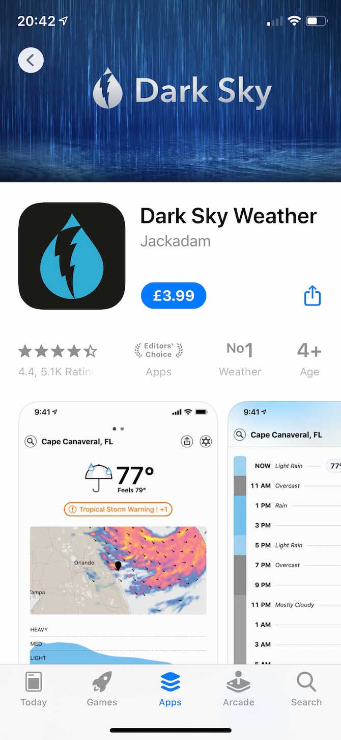 Dark Sky App Gifting on iOS