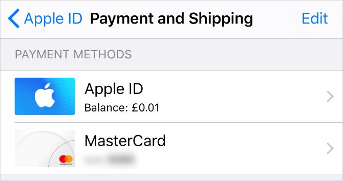 Apple ID Payment Information page