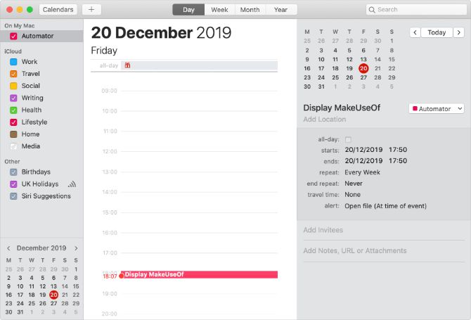 Automator Calendar Alarm to open webpage