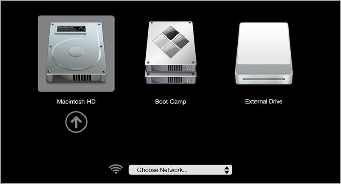 Boot options for Mac showing External Drive