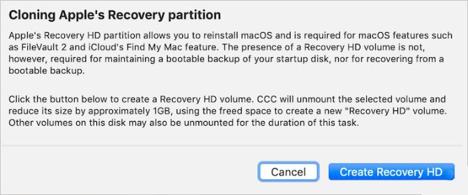 Create Recovery HD option from Carbon Copy Cloner