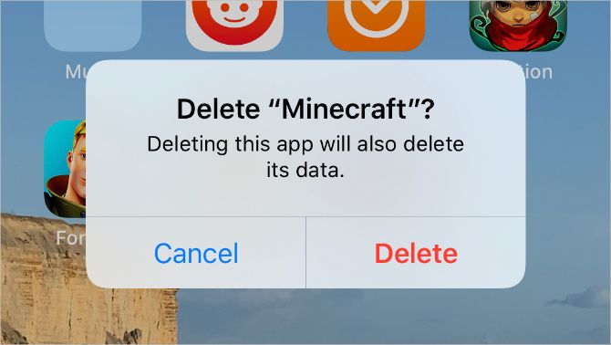 Delete Minecraft iPhone popup alert