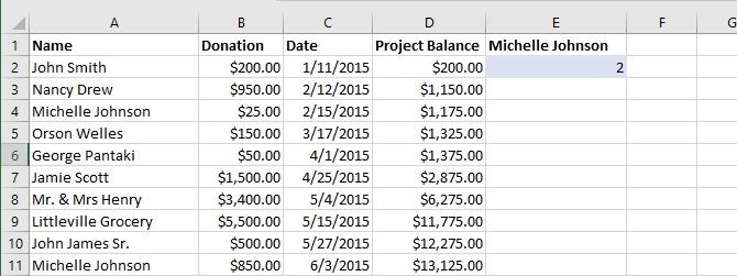 Excel Table for CountIF Formula