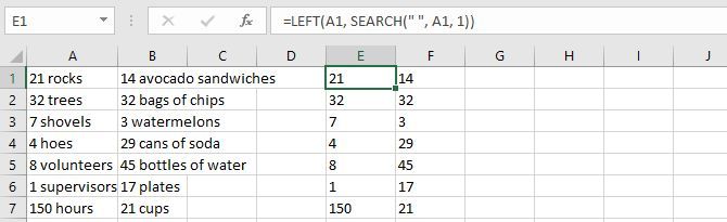 Combine LEFT and SEARCH functions to separate text and numbers in Excel.