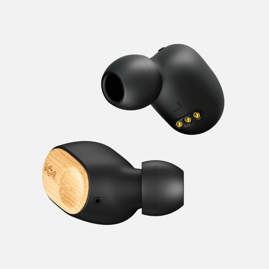 A pair of House of Marley Liberate Air earbuds