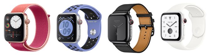 A photo of the different Apple Watch Series 5 finishes