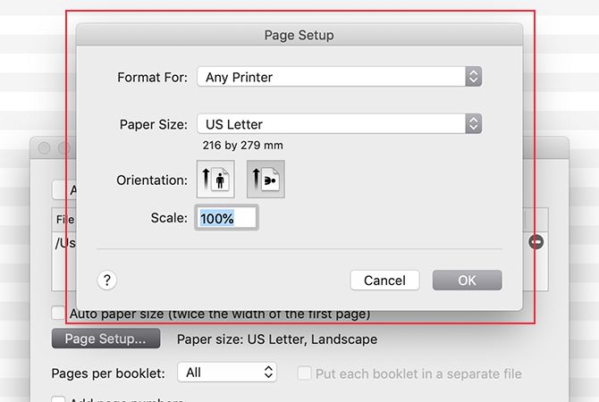 Page Setup Printing PDF Booklet