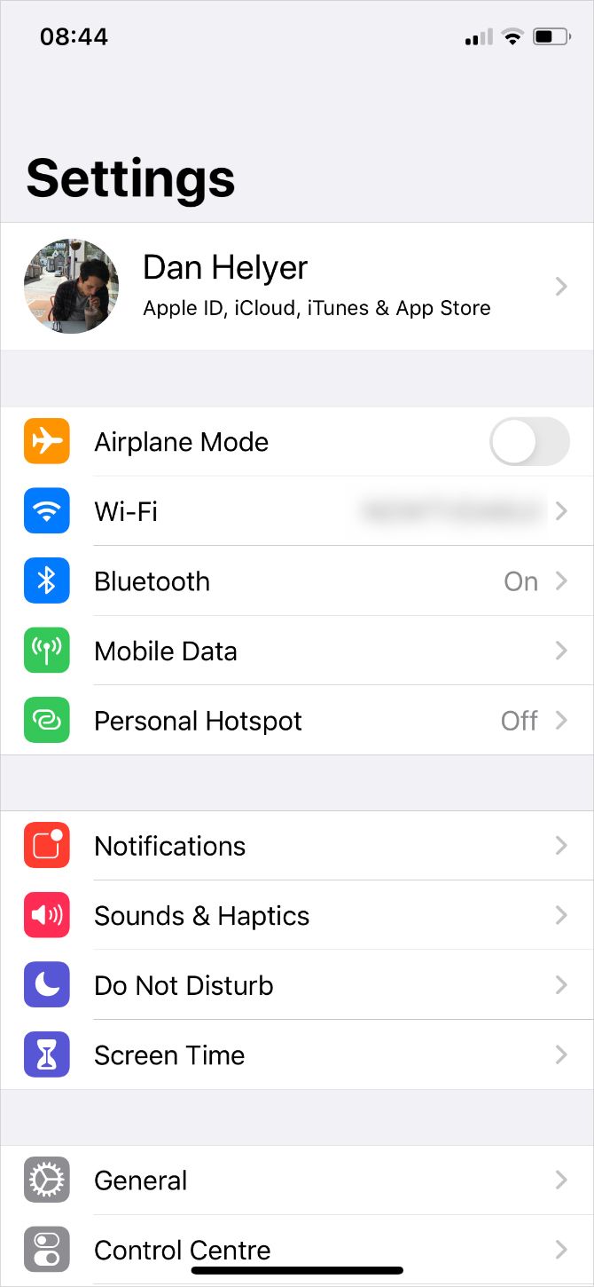 iPhone Settings screen showing [Your Name]