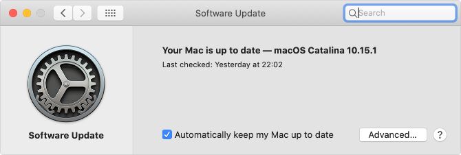 macOS System Preferences Software Update showing up to date Mac