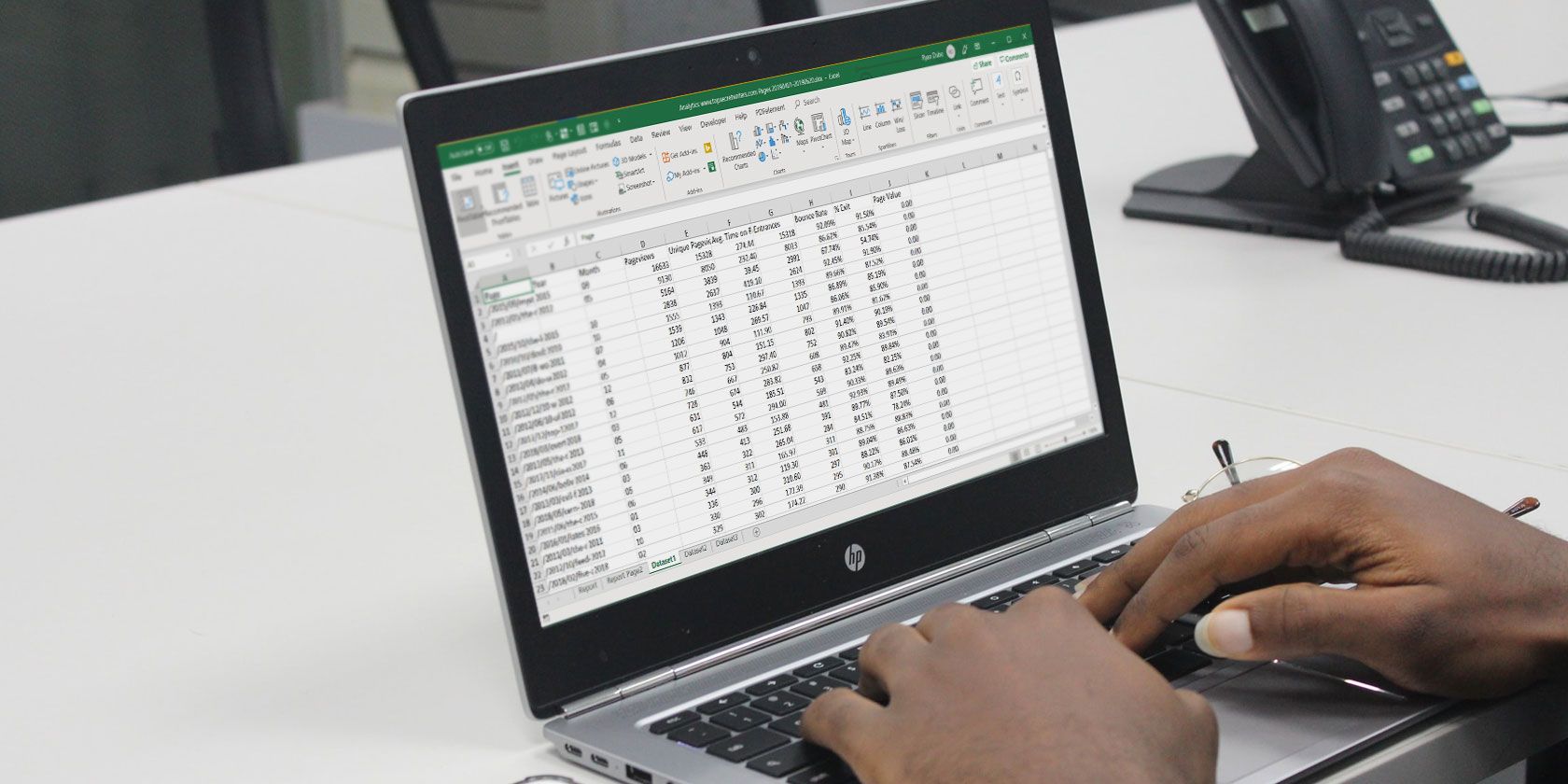 using Microsoft Excel on a laptop