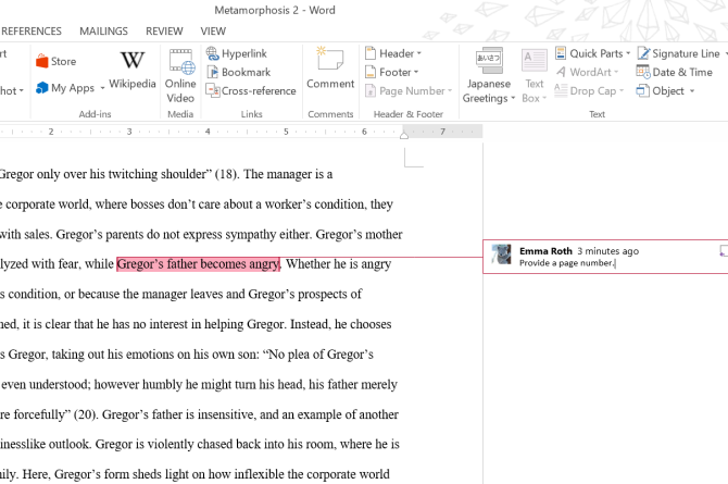 Microsoft Word Comments Insert