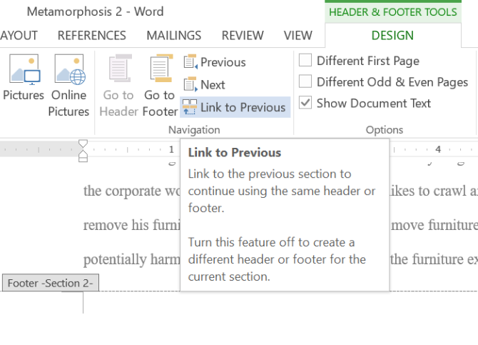 Microsoft Word Link to Previou Page