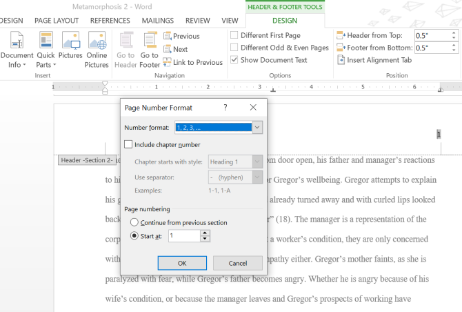 Microsoft Word Page Number Formatting