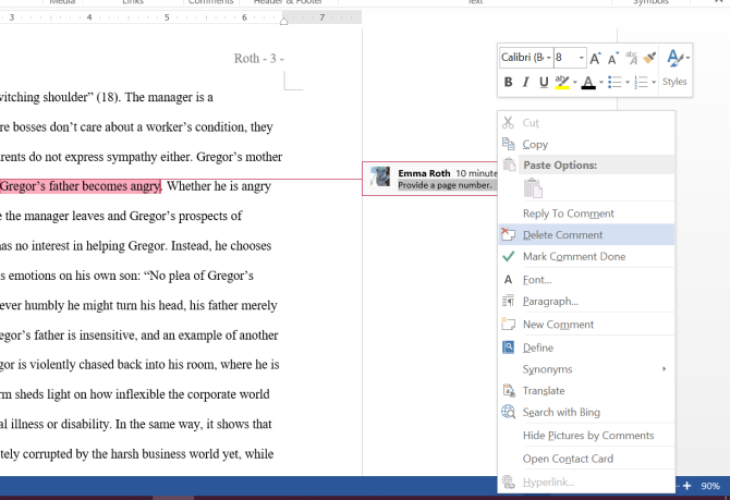 Microsoft Word Reply and Delete Comments
