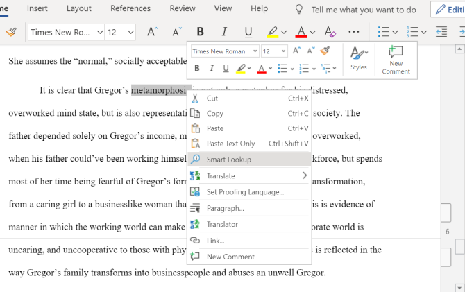 Microsoft Word Smart Lookup Feature