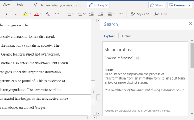 Microsoft Word Smart Lookup Definition