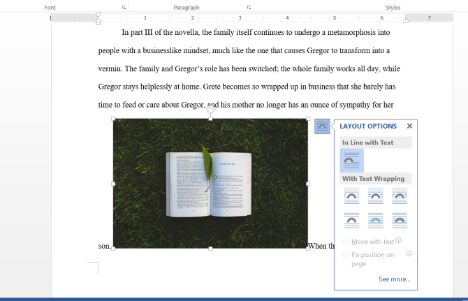 Microsoft Word Text Wrap Menu