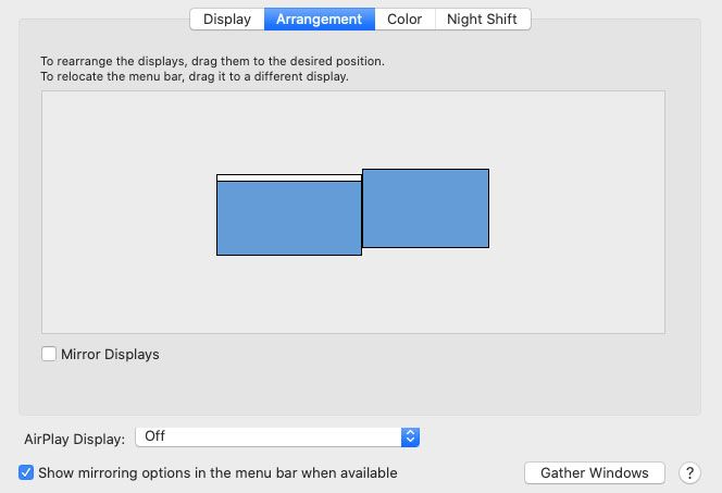 Arranging dual monitors in macOS preference