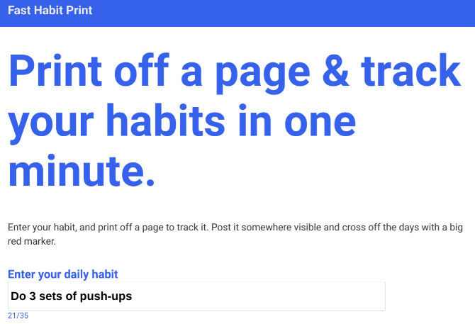 Create a custom printable chart for any habit streak at Habit Print