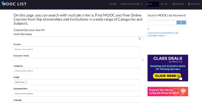 MOOC-List has the Most Comprehensive Filter System to search for MOOCs