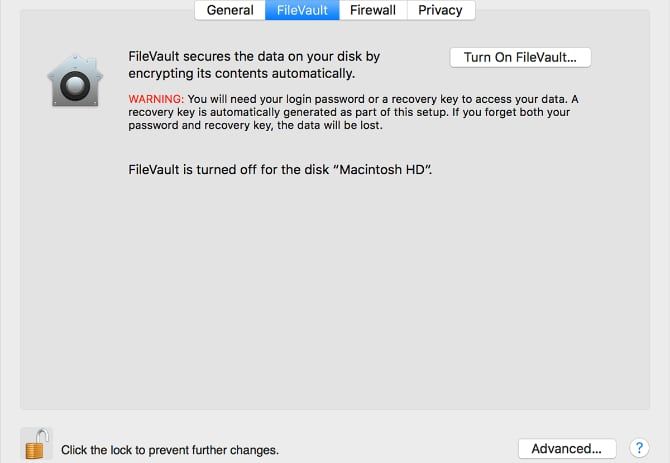 Enabling FileVault encryption