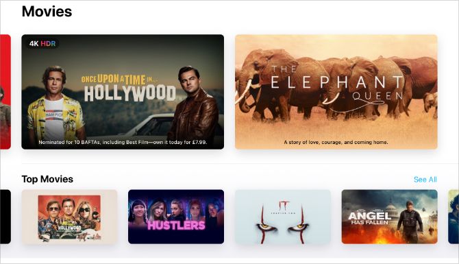 Apple TV app showing latest movies