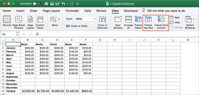 Excel Freeze First Column or Top Row on Mac
