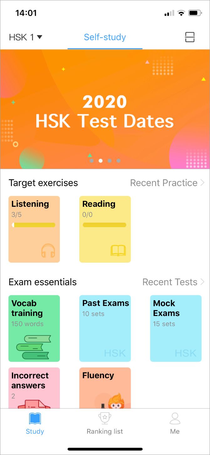 HSK Online with different categories of tests