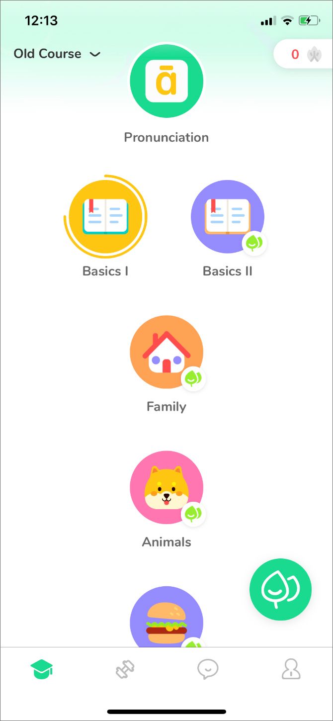 HelloChinese home screen with various levels