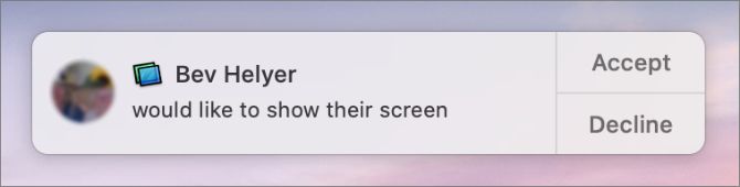 Invitation to share screen in Mac