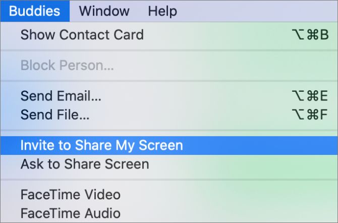 Invite to Share My Screen in Messages menu bar