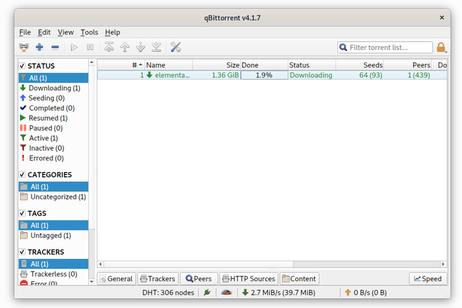 qBittorrent torrent client on Linux