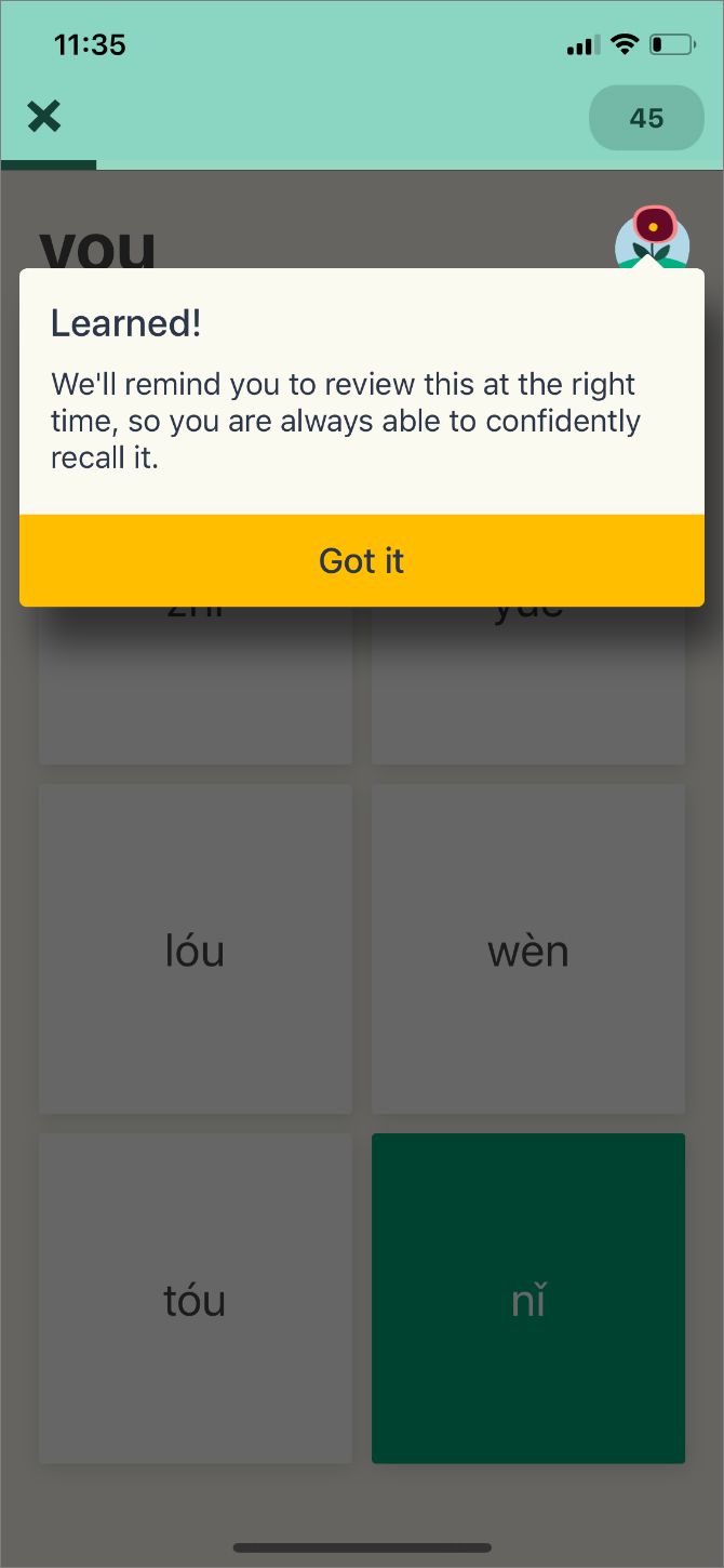 Memrise reminding you to review old words