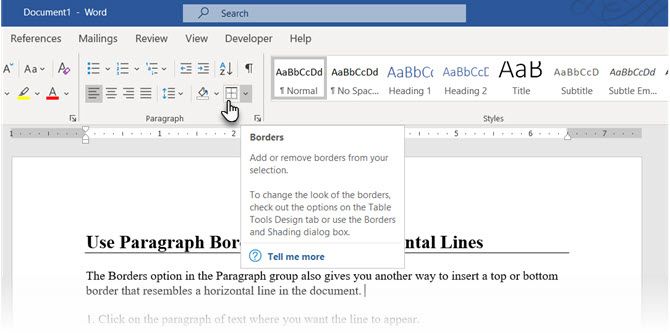 Screenshot of Word's Border and Shading button