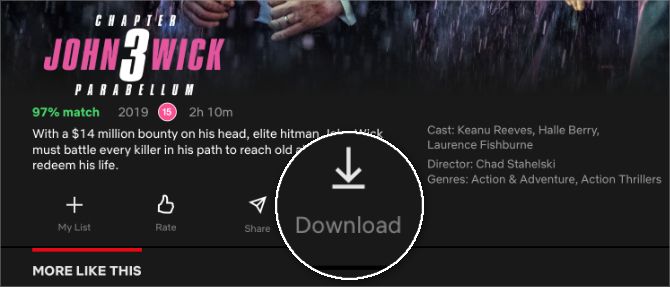 Netflix download button