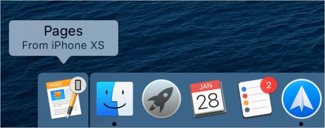 Pages from iPhone icon in Mac dock showing Handoff