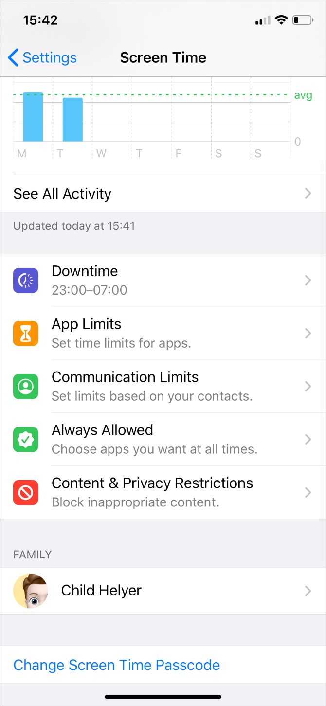 Screen Time settings on iPhone