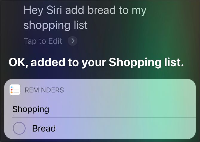 Siri adding items to a shopping list in iOS