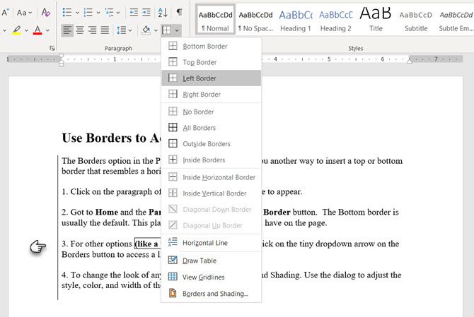 insert dividing line in-text in word for mac 2011