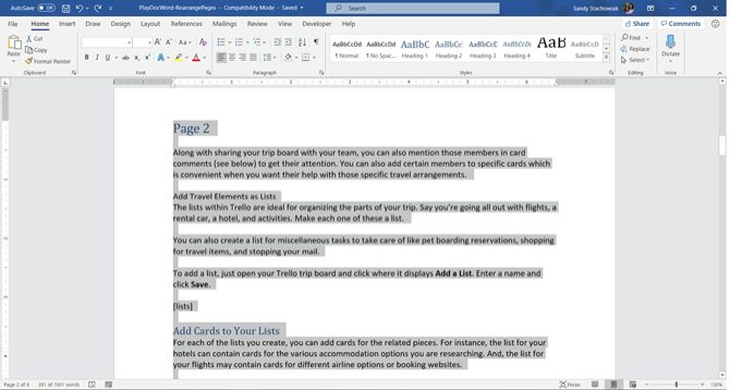 move a page to the top in word for mac