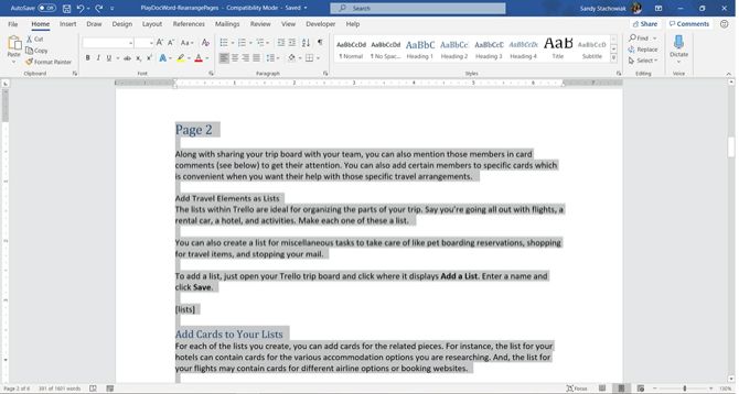 how to move pages in word