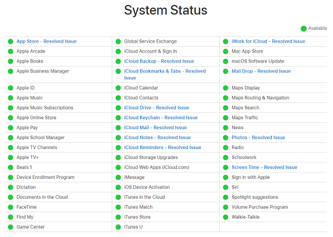 Apple System Status