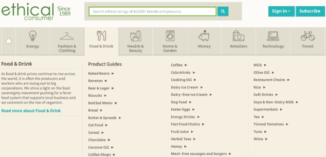 Ethical Consumer ranks products and brands, and educates people about the ethical problems across goods