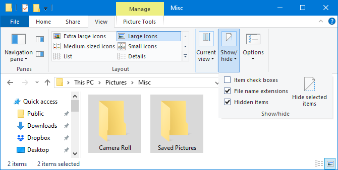 Hide settings for Camera Roll and Saved Pictures Folders on Windows 10