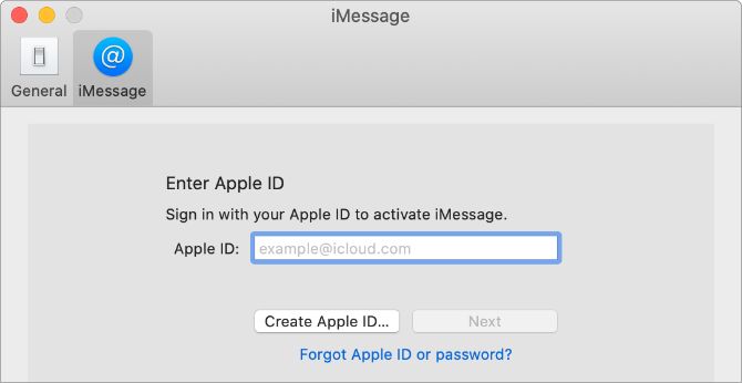 iMessage preferences with Apple ID sign in box