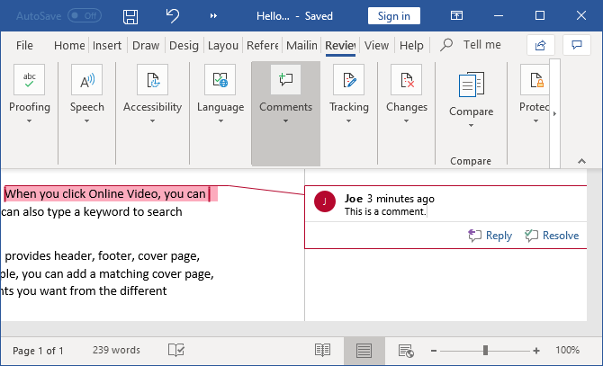 remove comments from word document