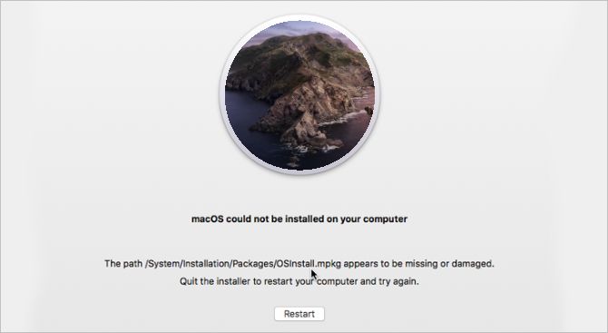 macOS не может быть установлена ​​на вашем компьютере Сообщение об ошибке