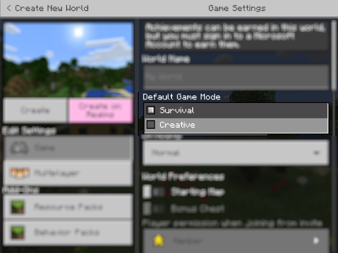Select Minecraft's Creative ,ode