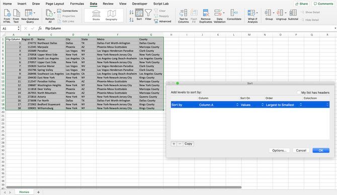 Flipping Excel Table Columns