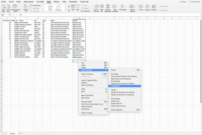 Transpose Excel Data Table to Switch Rows and Columns